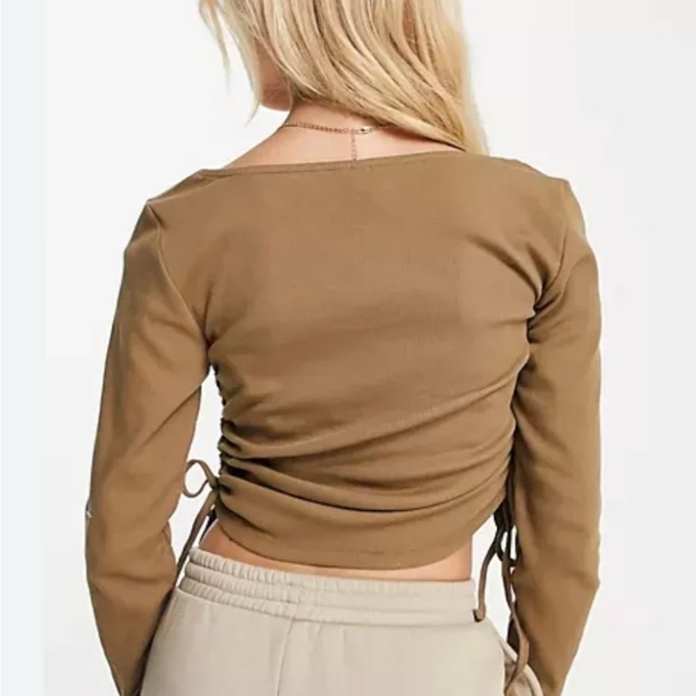 Open Edit Tan Long Sleeve Crop Top